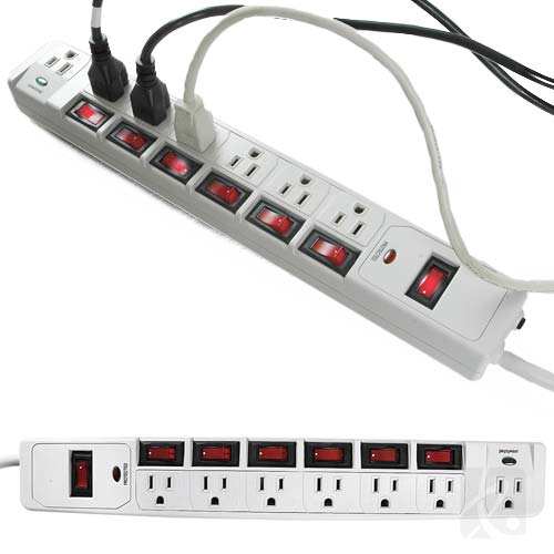 Computer desk power strip lighted switch